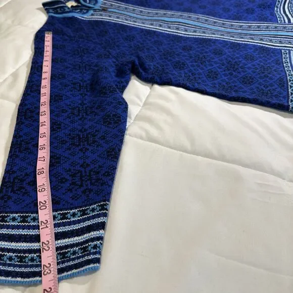 Appleseeds Cardigan Women 2XL  Royal Blue Black Fair Isle Wool Nordic Snowflake - Picture 6 of 12